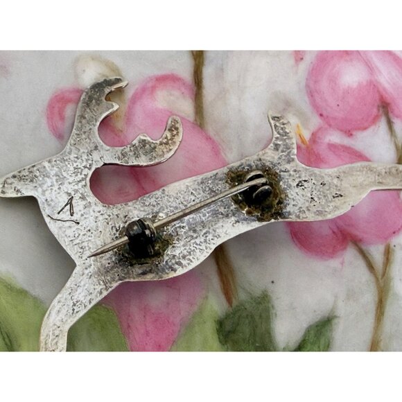 Vintage 60's Navajo Native American Brooch Leaping Deer Coral Stone 11.6 grams - Picture 2 of 11